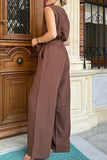 Elegant Solid Frenulum O Neck Loose Jumpsuits