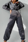 Street Solid Patchwork Hooded Collar Jumpsuits(8 Colors)