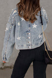 Casual Solid Beading Turndown Collar Long Sleeve Denim Jacket(3 Colors)