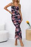 Elegant Floral Fold Square Collar Printed Dresses(3 Colors)