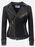 Casual Punk Solid Rivets Turndown Collar Outerwear