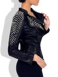 Casual Punk Solid Rivets Turndown Collar Outerwear