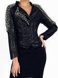 Casual Punk Solid Rivets Turndown Collar Outerwear