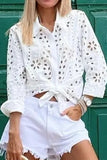 Casual Solid Hollowed Out Turndown Collar Blouses