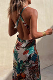 Sexy Vacation Floral Backless V Neck Printed Dresses(3 Colors)