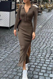 Elegant Solid Buttons Slit Turndown Collar One Step Skirt Dresses(6 Colors)