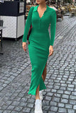 Elegant Solid Buttons Slit Turndown Collar One Step Skirt Dresses(6 Colors)