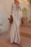 Sexy Street Color Block Slit Weave V Neck Long Sleeve Dresses