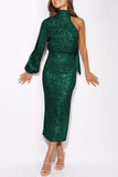 Elegant Formal Solid Sequins Slit Halter Evening Dress Dresses(6 Colors)