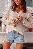 shirtstylespot Solid Color Knitted V-neck Sweater