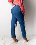 shirtstylespot Hole Blue Ripped Straight Leg Jeans