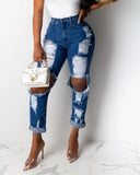 shirtstylespot Hole Blue Ripped Straight Leg Jeans