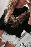 shirtstylespot Leopard Sequin O-Neck Top