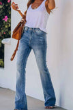 shirtstylespot Women Jeans Mid Rise Fitted Make Old Denim Pants