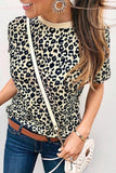 shirtstylespot Short Sleeve Leopard Print Basic T-shirt