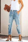 shirtstylespot Loose Drawstring Blue Jeans