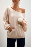 shirtstylespot Loose Knitting Pocket Pullover Dew-Shoulder Tops(2 Colors)