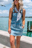 shirtstylespot Blue Denim Casual Overall Dress