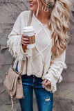 shirtstylespot Solid Color Knitted Tassel Sweater