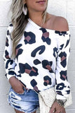 shirtstylespot Off-Shoulder Leopard O-Neck Top