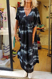 shirtstylespot Printed Tie-dye V-neck Casual Maxi Dress