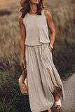 shirtstylespot Bohemian Sleeveless Side Slit Maxi Dress