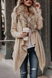 shirtstylespot Casual Fur Collar Cardigan Plush Trench Coat