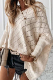 shirtstylespot V-Neck Solid Color Hollow Bat Sleeve Sweater