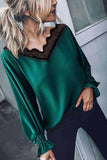 shirtstylespot Lace V-Neck Long Sleeve Tops