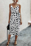 shirtstylespot V Neck Print Midi Dress With Belts(4 Colors)