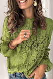 shirtstylespot Long Sleeve Openwork Lace Blouse(4 Colors)