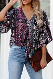 shirtstylespot Sexy V-neck Printed Knotted Blouse Top