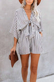 shirtstylespot Striped Short Sleeve Loose Romper