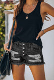 shirtstylespot New Washed Frayed Mid-Waist Three-Point Denim Shorts