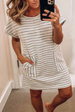 shirtstylespot Round Neck Striped Dress With Pocket