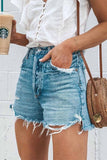 shirtstylespot Summer Loose Button Ripped Fringed Denim Shorts