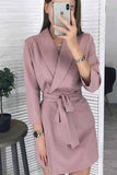 shirtstylespot Solid Color Long Sleeve Suit Collar Mini Dresses(3 Colors)