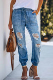 shirtstylespot Adjustable Waist Ripped Loose Jeans