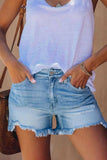 shirtstylespot Ripped Fringed Solid Denim Shorts