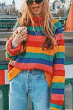 shirtstylespot Rainbow Striped Loose-knit Sweater