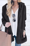 Solid Color Plush Cap Long Sleeve Cardigan Coat