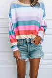 shirtstylespot Striped Tops Round Neck Long Sleeve Tops