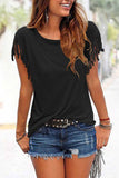 shirtstylespot Short-sleeve Loose Tassel T-shirt(3 Colors)