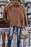 shirtstylespot Loose High Neck Cape Coat With Fringed