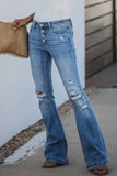 shirtstylespot Mid Rise Button Front Flare Denim Jeans