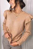 shirtstylespot Solid Color Ruffle Knitted Sweater