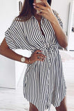 shirtstylespot Striped Drawstring Lace-Up Dress