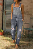 Washed Ripped Hole Denim Overalls