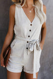 shirtstylespot Sleeveless V-neck Solid Color Romper