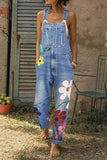 shirtstylespot Flower-printed Baggy Jeans With Suspenders(3 Colors)